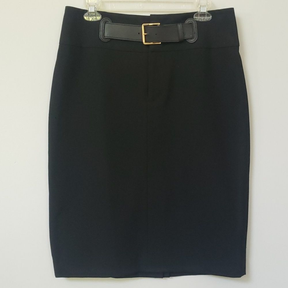 Ralph Lauren Skirt sz 8 Black Pencil with Gold Buckle